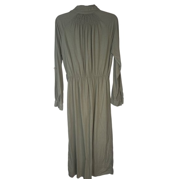 2/$30 ZARA Small Button-Down Shirt Dress Khaki Green Linen & Viscose - Picture 3 of 16